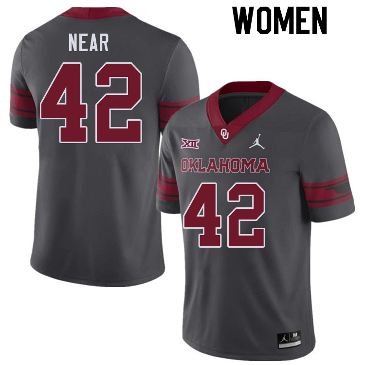 Women #42 Konnor Near Oklahoma Sooners College Football Jerseys Stitched Sale-Charcoal - Click Image to Close